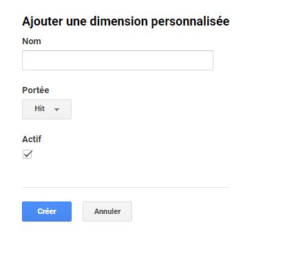 Google Analytics création d'une dimension personnalisée Google Analytics création d'une dimension personnalisée