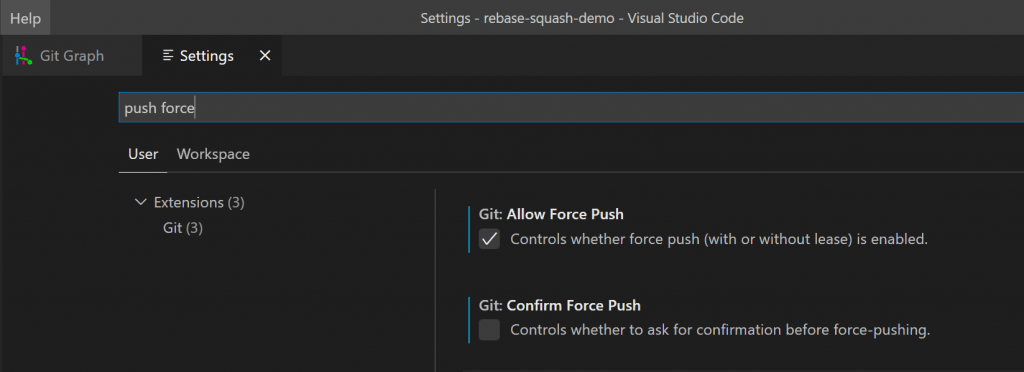Activer push (Force) sous VSCode