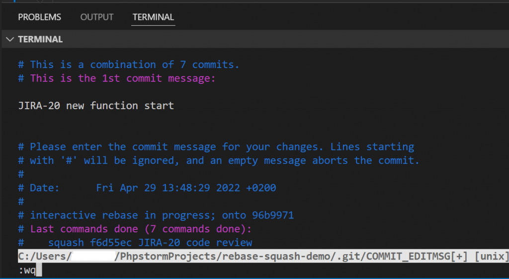 Nouveau commit message pour le squash des commits